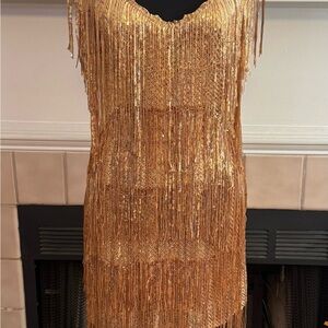 Gold Sequin Flapper Inspired Midi Dress